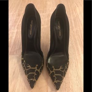 SERGIO ROSSI leopard stud black/gold pumps,size 38